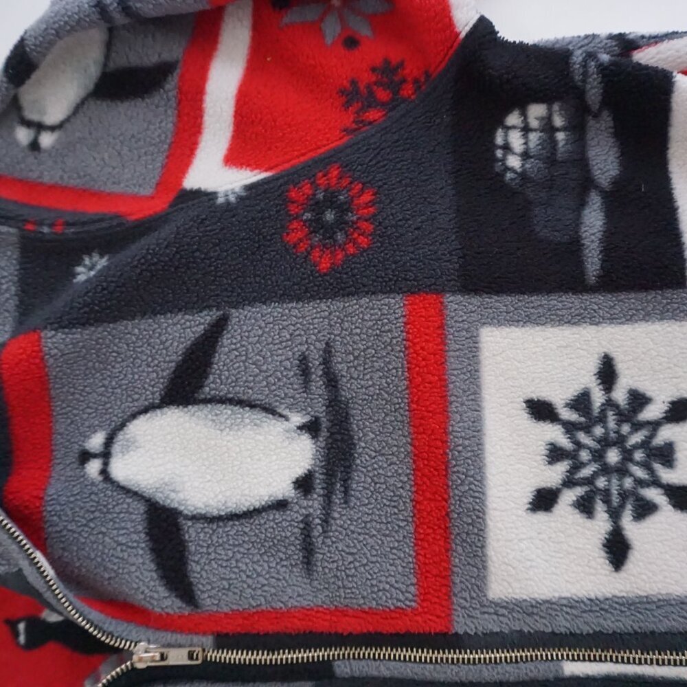 Vintag Alia Sport Grey Red Penguin Snowflake Zip Fleece Jacket Winter Cabin L - Picture 9 of 10
